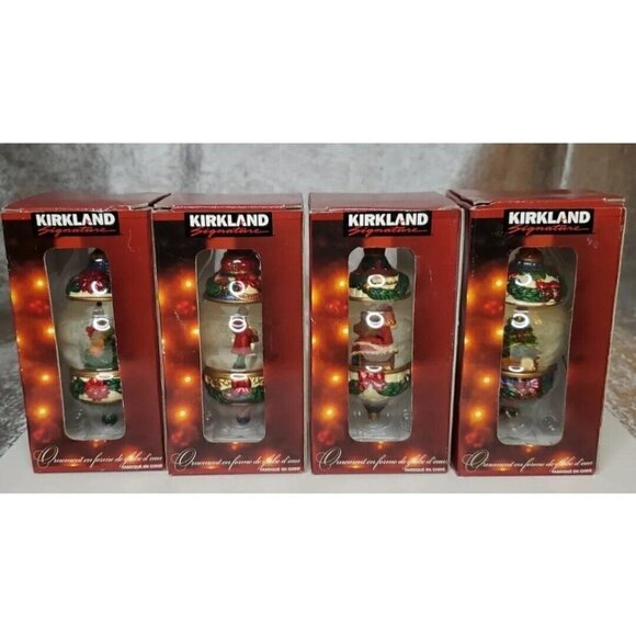 Christmas Ornament waterglobe lot of 4 Santa, Tree, Drummer, Partridge Kirkland - Picture 5 of 15